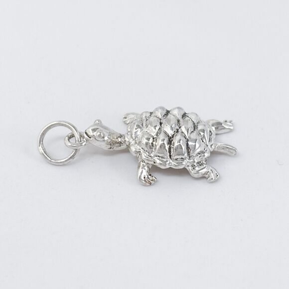 Vintage Sterling Silver 925 Textured Turtle Charm Pendant - Picture 3 of 6